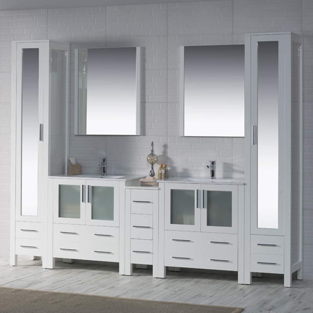 Sydney 102" Double Vanity, Ceramic Vessel Sink, Mirror, Linen Cabinet