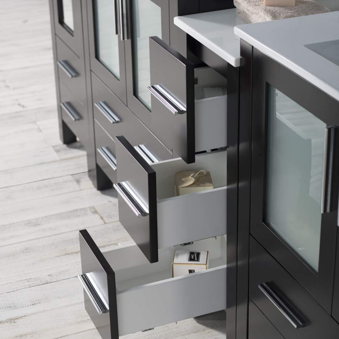 Sydney 102" Double Vanity, Ceramic Vessel Sink, Mirror, Linen Cabinet