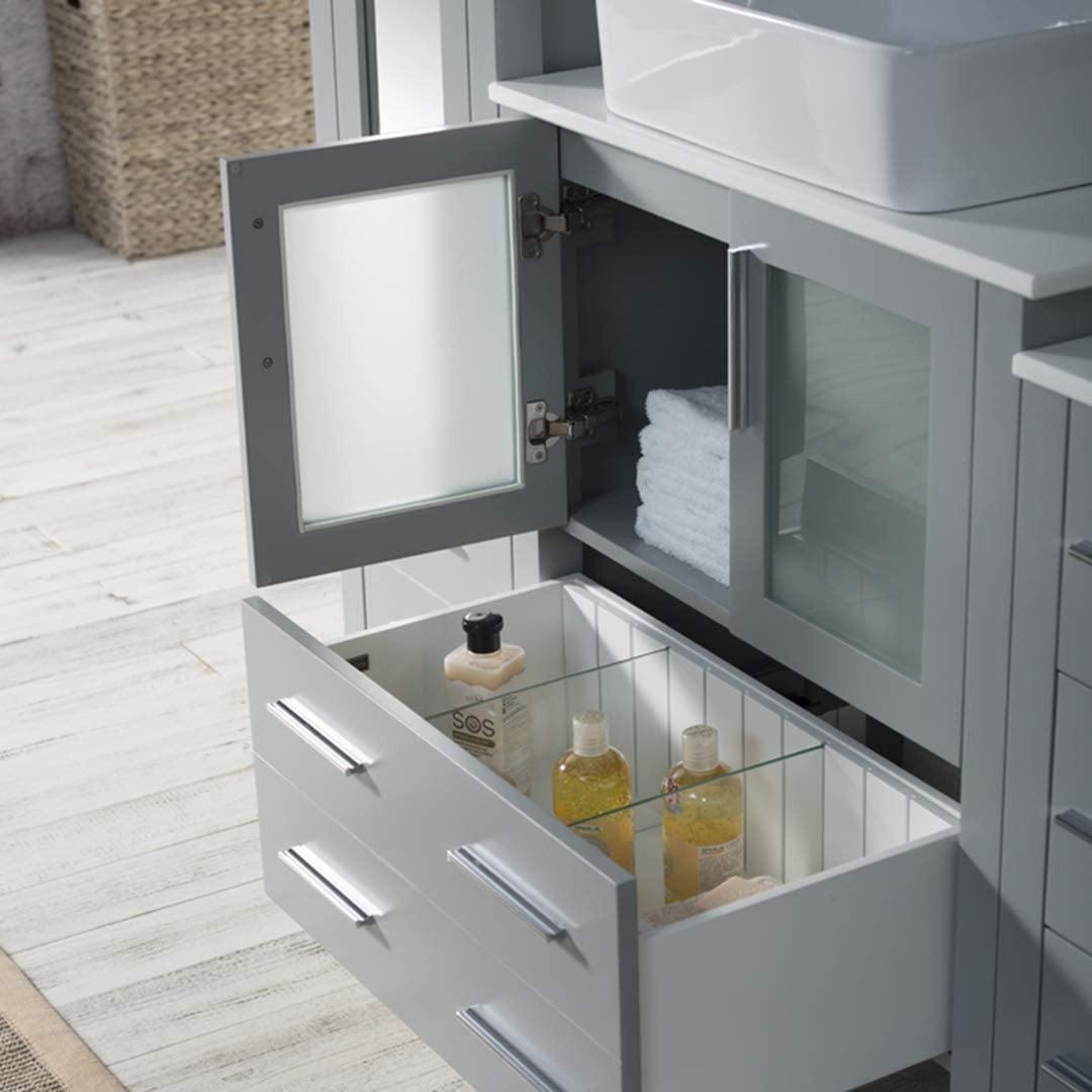 Sydney 102" Double Vanity, Ceramic Vessel Sink, Mirror, Linen Cabinet