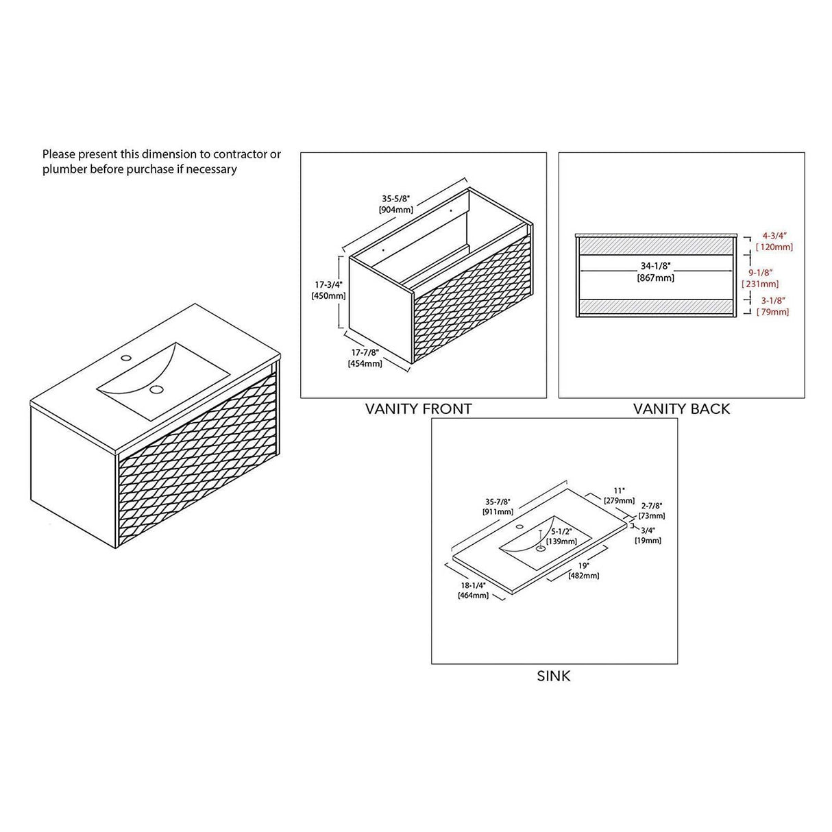 Blossom Paris 36" White Vanity with Ceramic Sink and Mirror