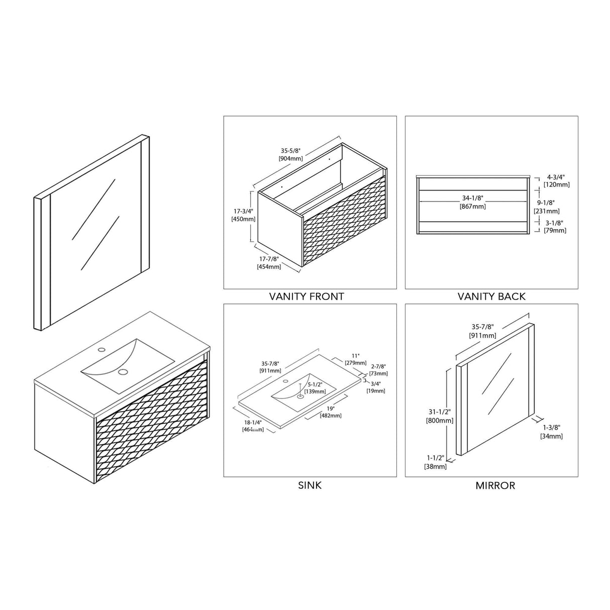 Blossom Paris 36" White Vanity with Ceramic Sink and Mirror