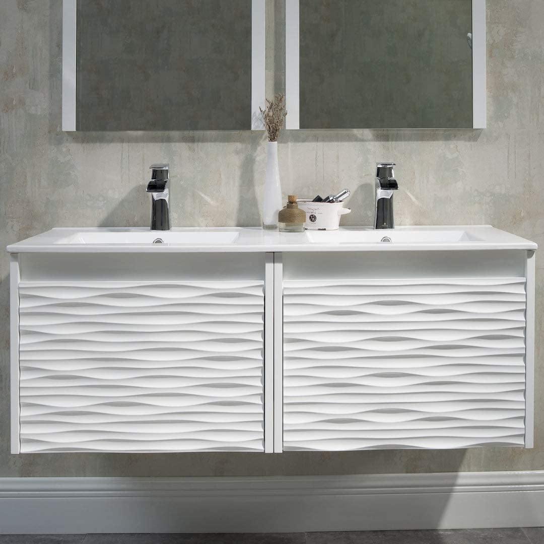 Blossom Paris 48" White Vanity with Ceramic Double Sinks, Mirror/s and Two Side Cabinets