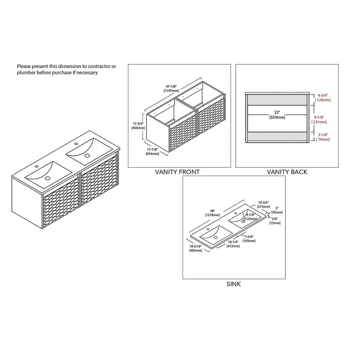 Blossom Paris 48" White Vanity with Ceramic Double Sinks, Mirror/s and Two Side Cabinets