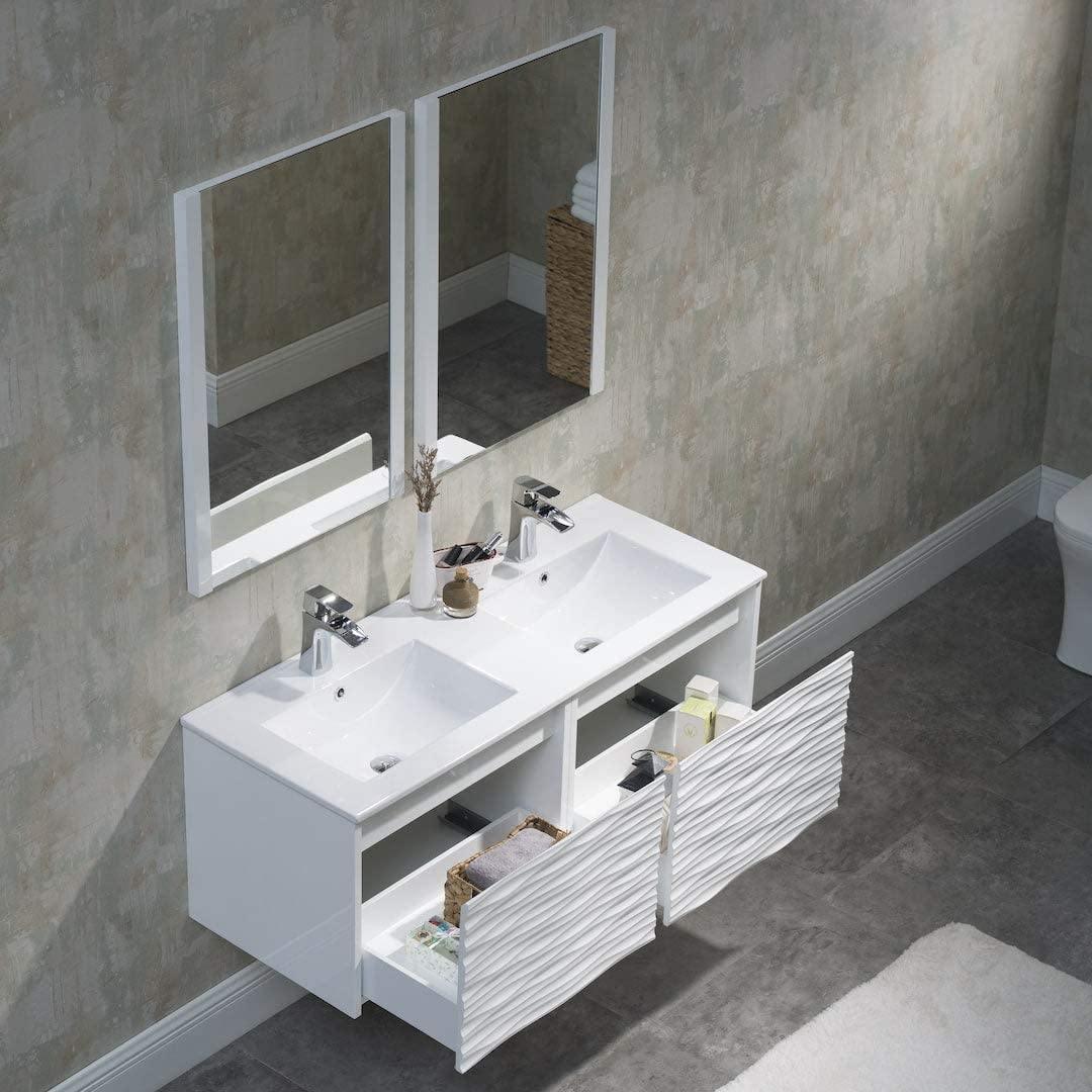 Blossom Paris 48" White Vanity with Ceramic Double Sinks, Mirror/s and Two Side Cabinets