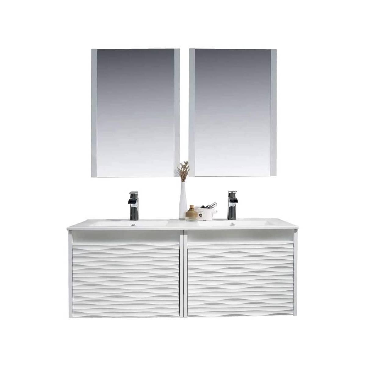 Blossom Paris 48 Inch Vanity Base in White. Available with Ceramic Double Sinks / Ceramic Double Sinks + Mirror / Ceramic Double Sinks + Mirror / Ceramic Double Sinks + Two Mirrors + Two Side Cabinets - The Bath Vanities