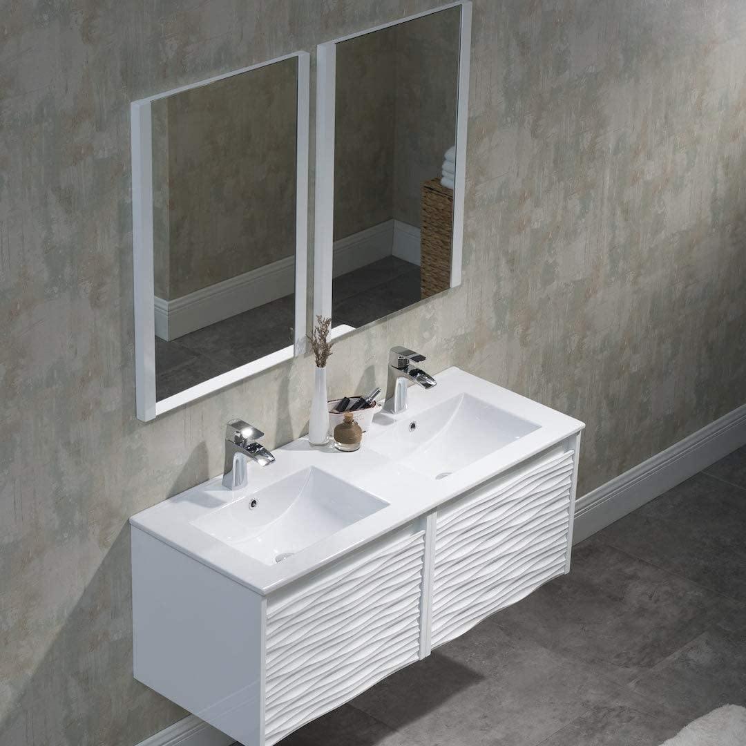 Blossom Paris 48" White Vanity with Ceramic Double Sinks, Mirror/s and Two Side Cabinets