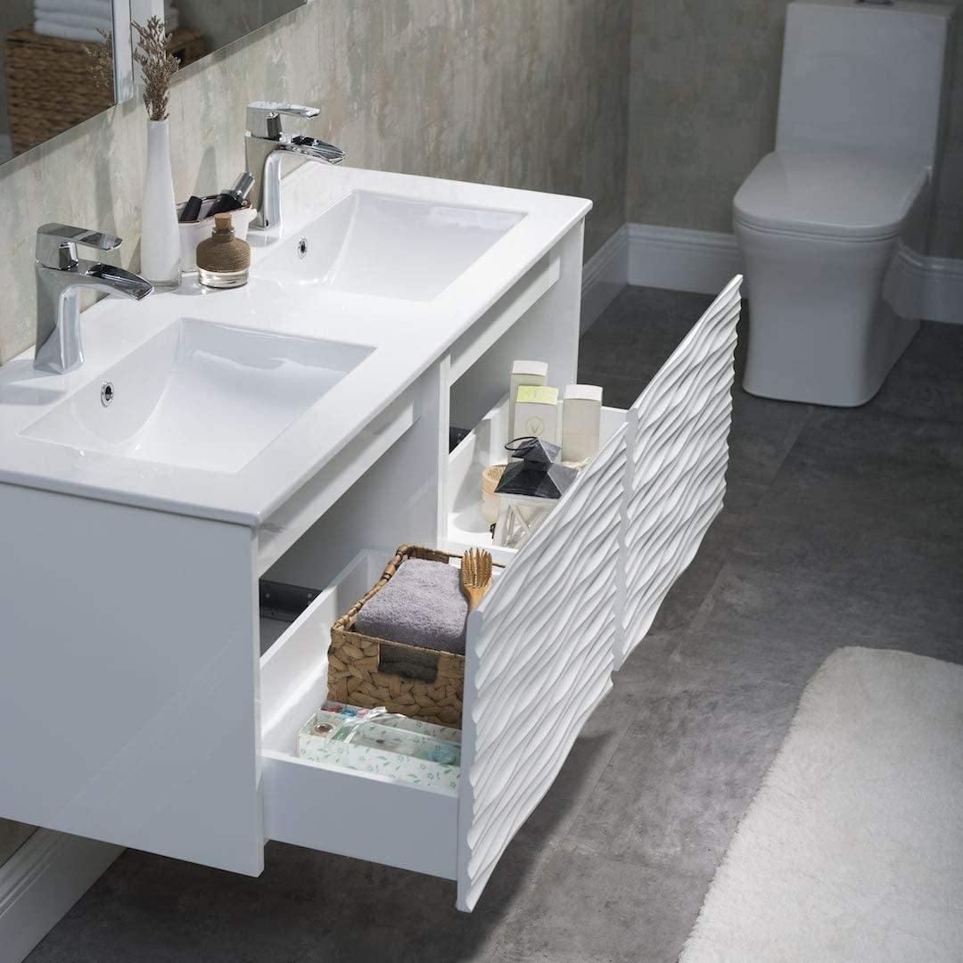 Blossom Paris 48" White Vanity with Ceramic Double Sinks, Mirror/s and Two Side Cabinets