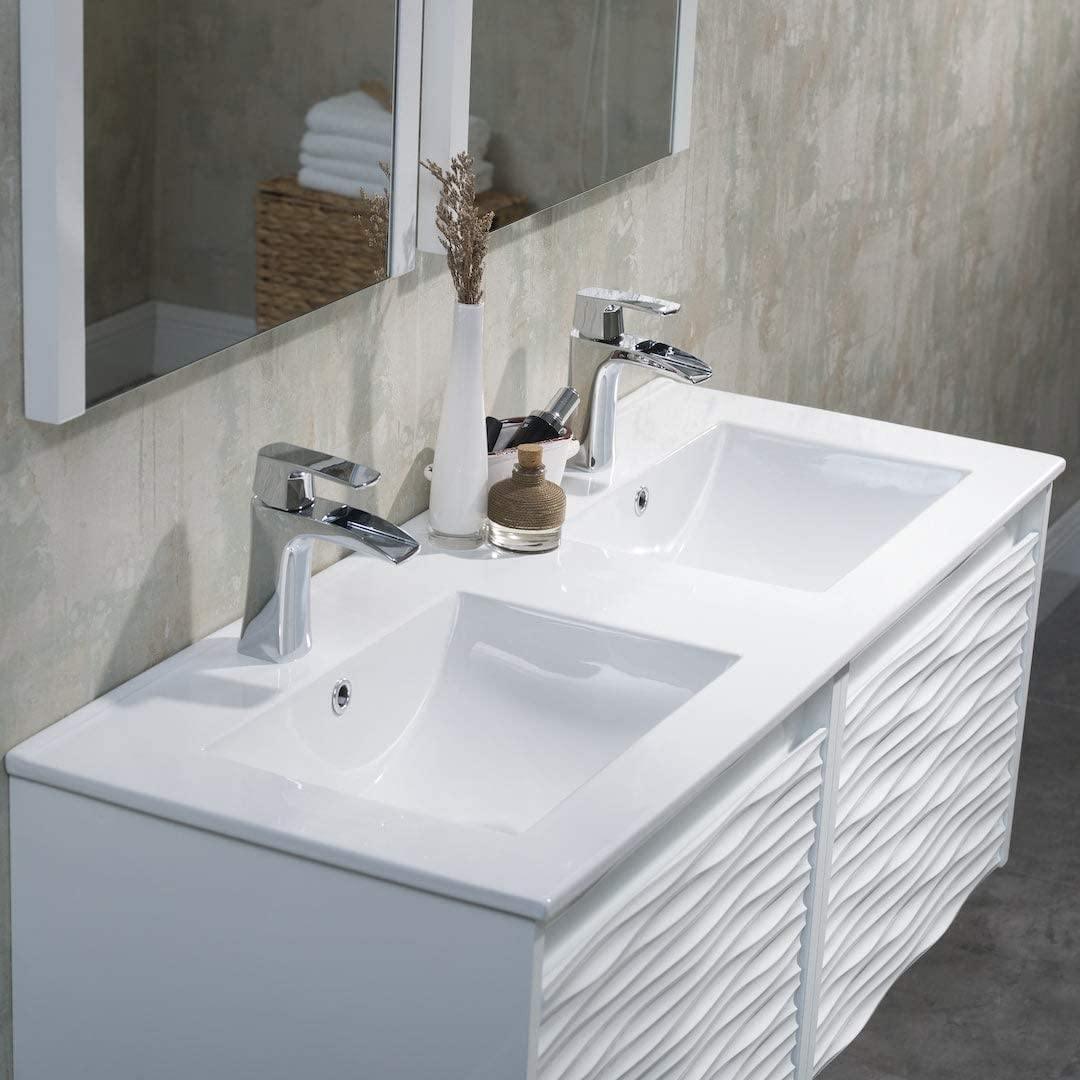 Blossom Paris 48" White Vanity with Ceramic Double Sinks, Mirror/s and Two Side Cabinets