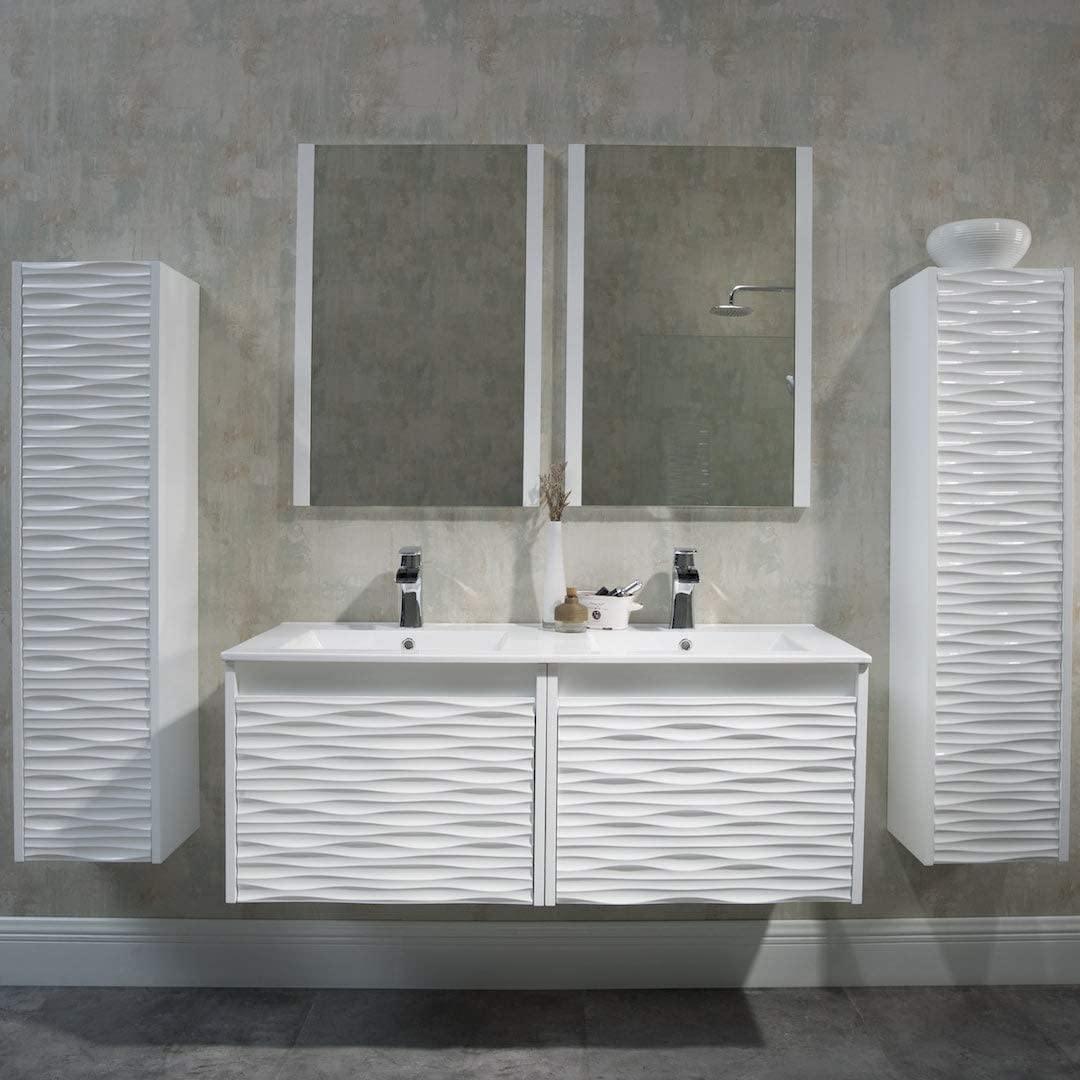 Blossom Paris 48" White Vanity with Ceramic Double Sinks, Mirror/s and Two Side Cabinets