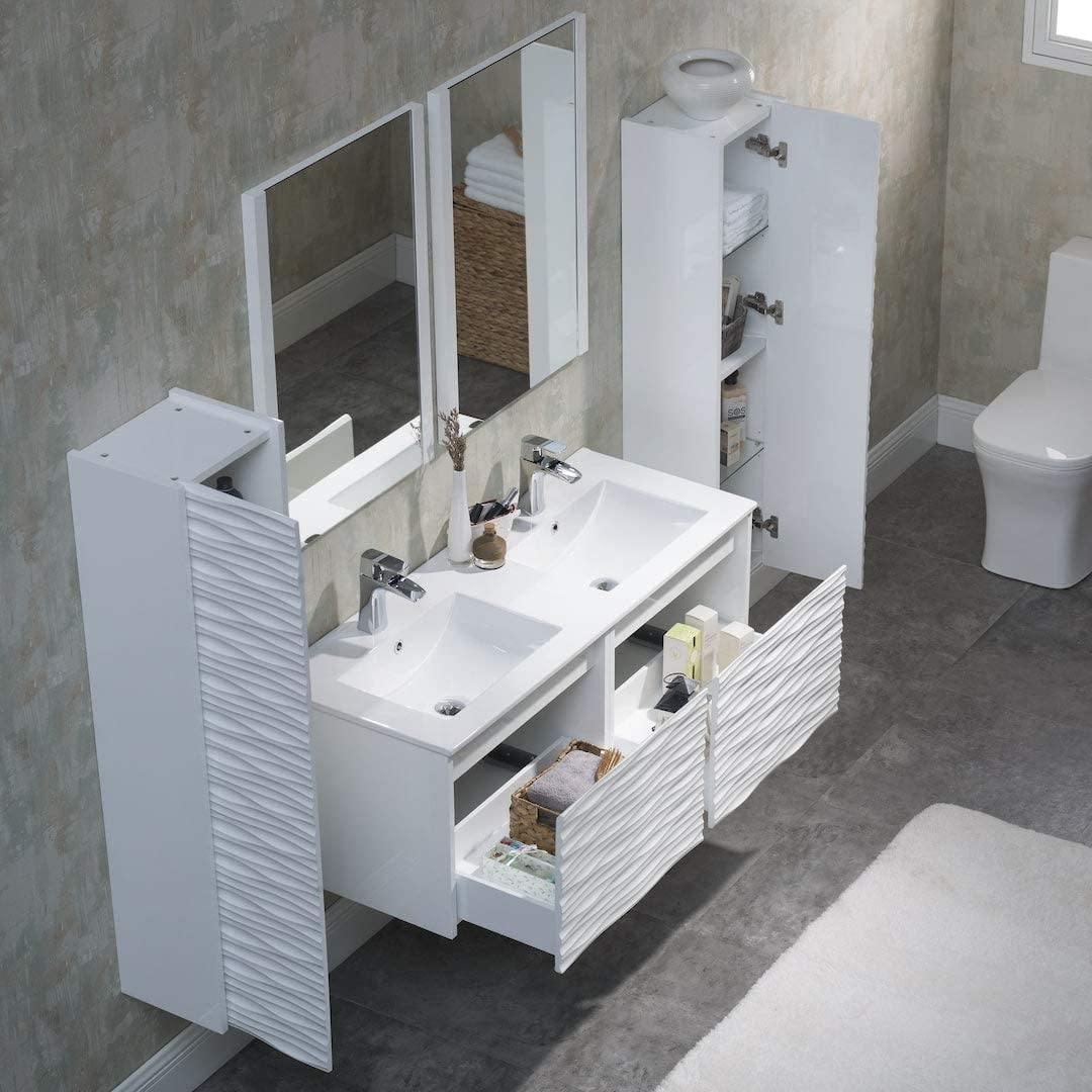 Blossom Paris 48" White Vanity with Ceramic Double Sinks, Mirror/s and Two Side Cabinets