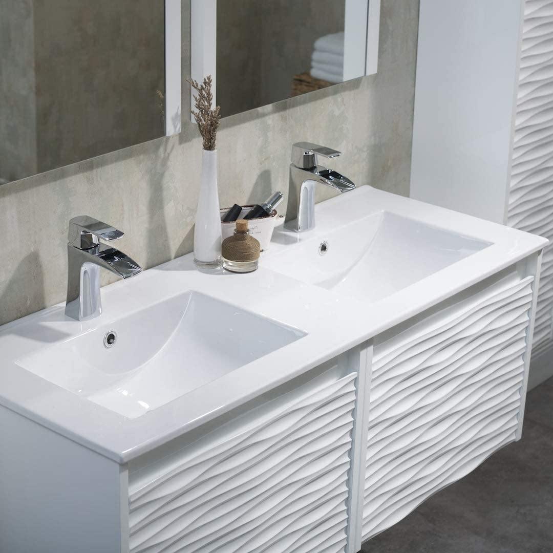 Blossom Paris 48" White Vanity with Ceramic Double Sinks, Mirror/s and Two Side Cabinets