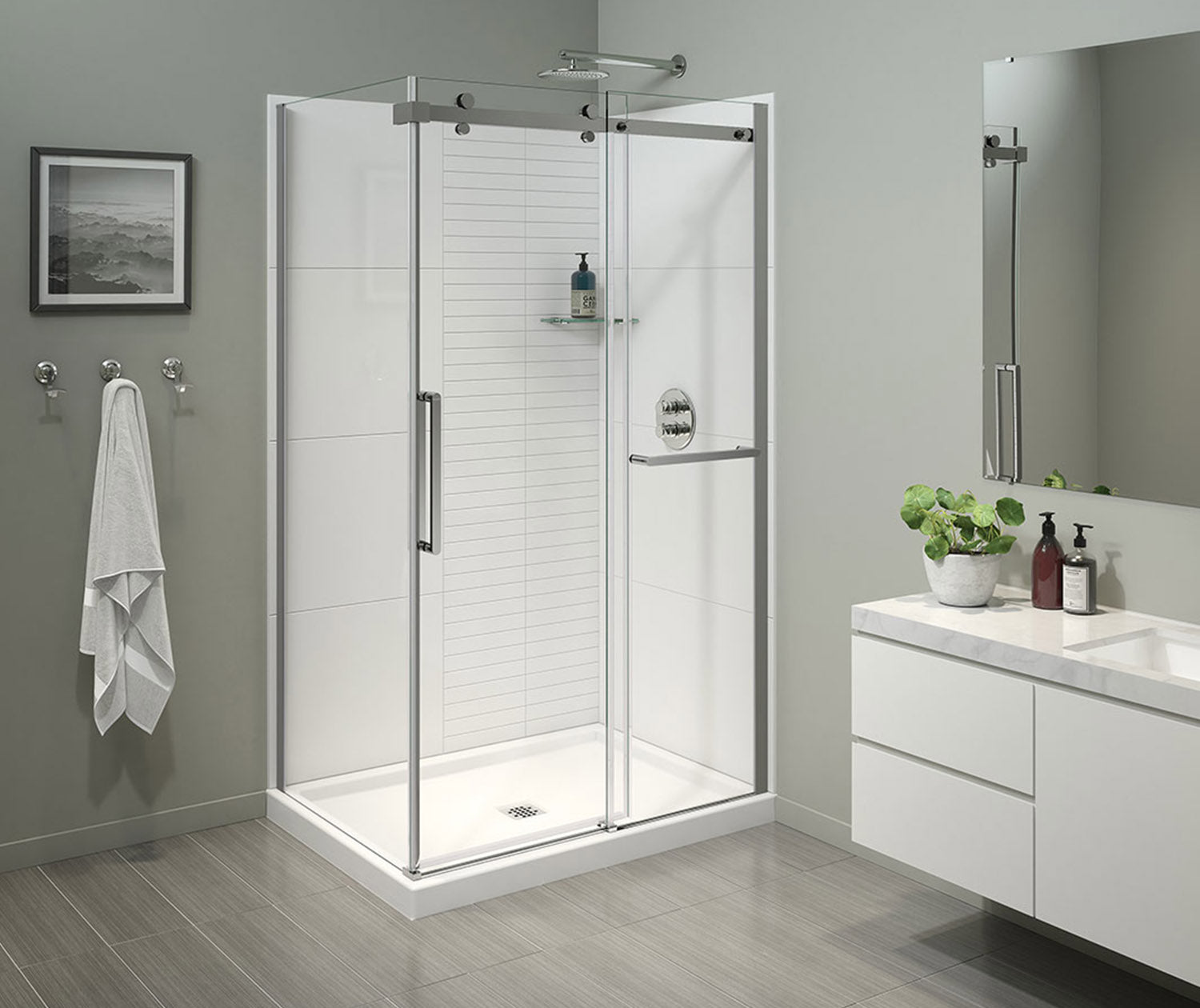 MAAX 138954-900-084-000 Halo Pro 44 ½-47 x 78 ¾ in. 8 mm Sliding Shower Door with Towel Bar for Alcove Installation with Clear glass in Chrome