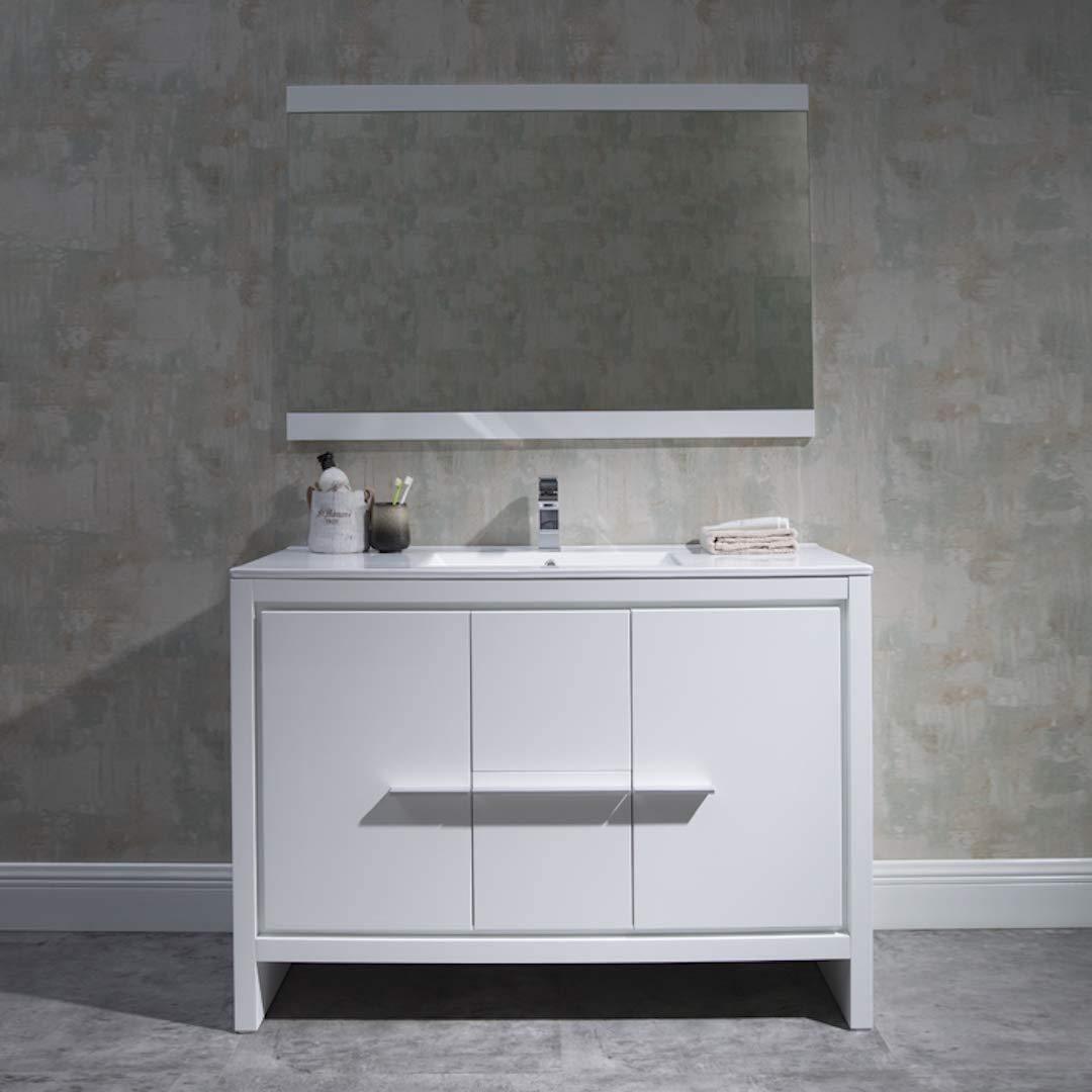 Milan 48" White/Silver Grey Single Vanity Set, Medicine Cabinet
