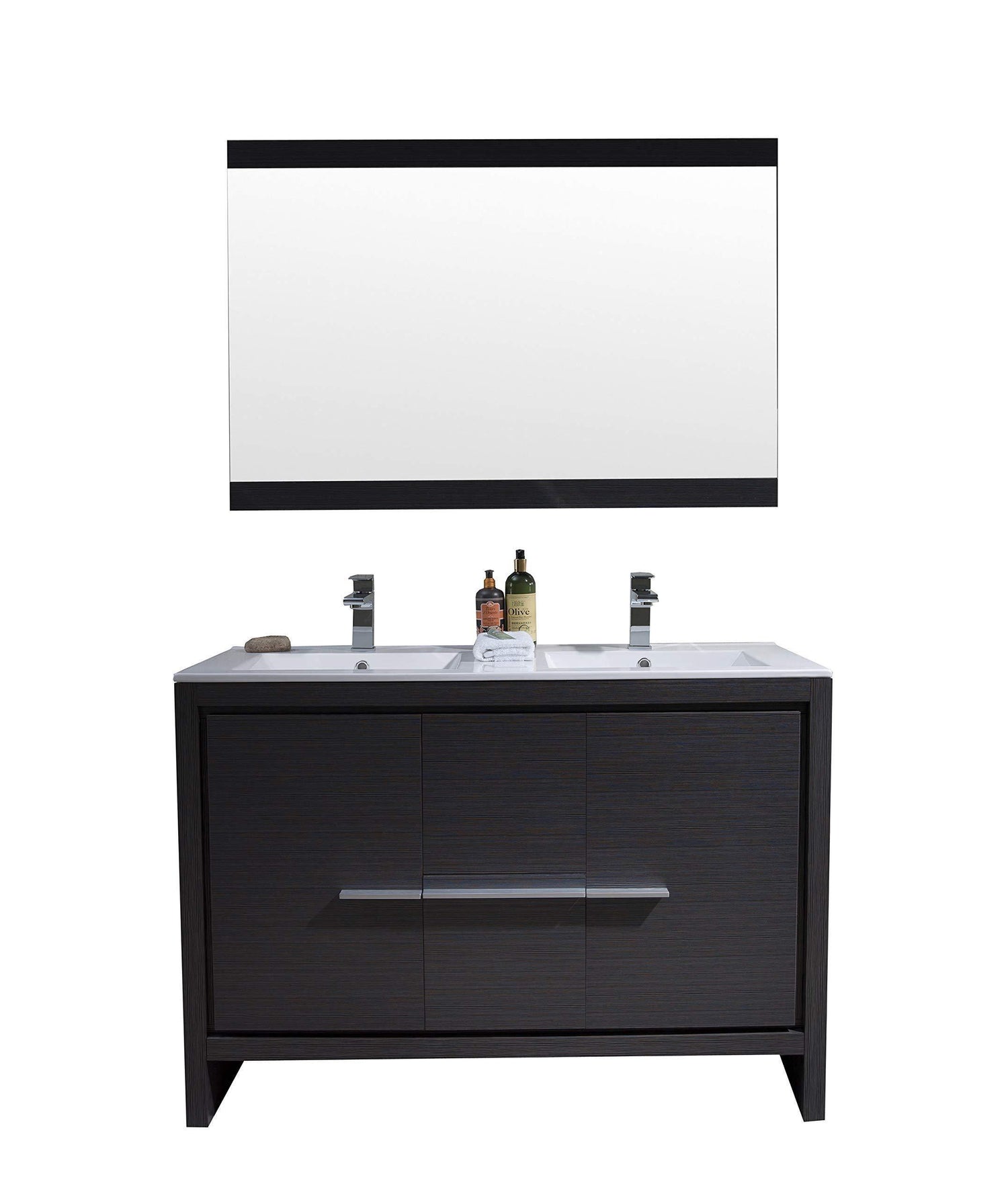 Milan 48" Double Vanity Set in  Silver Grey with Ceramic Sink, Mirror, Medicine Cabinet - The Bath Vanities