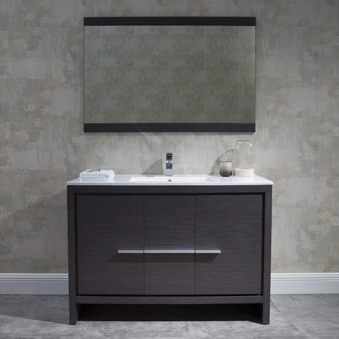 Milan 48" White/Silver Grey Single Vanity Set, Medicine Cabinet