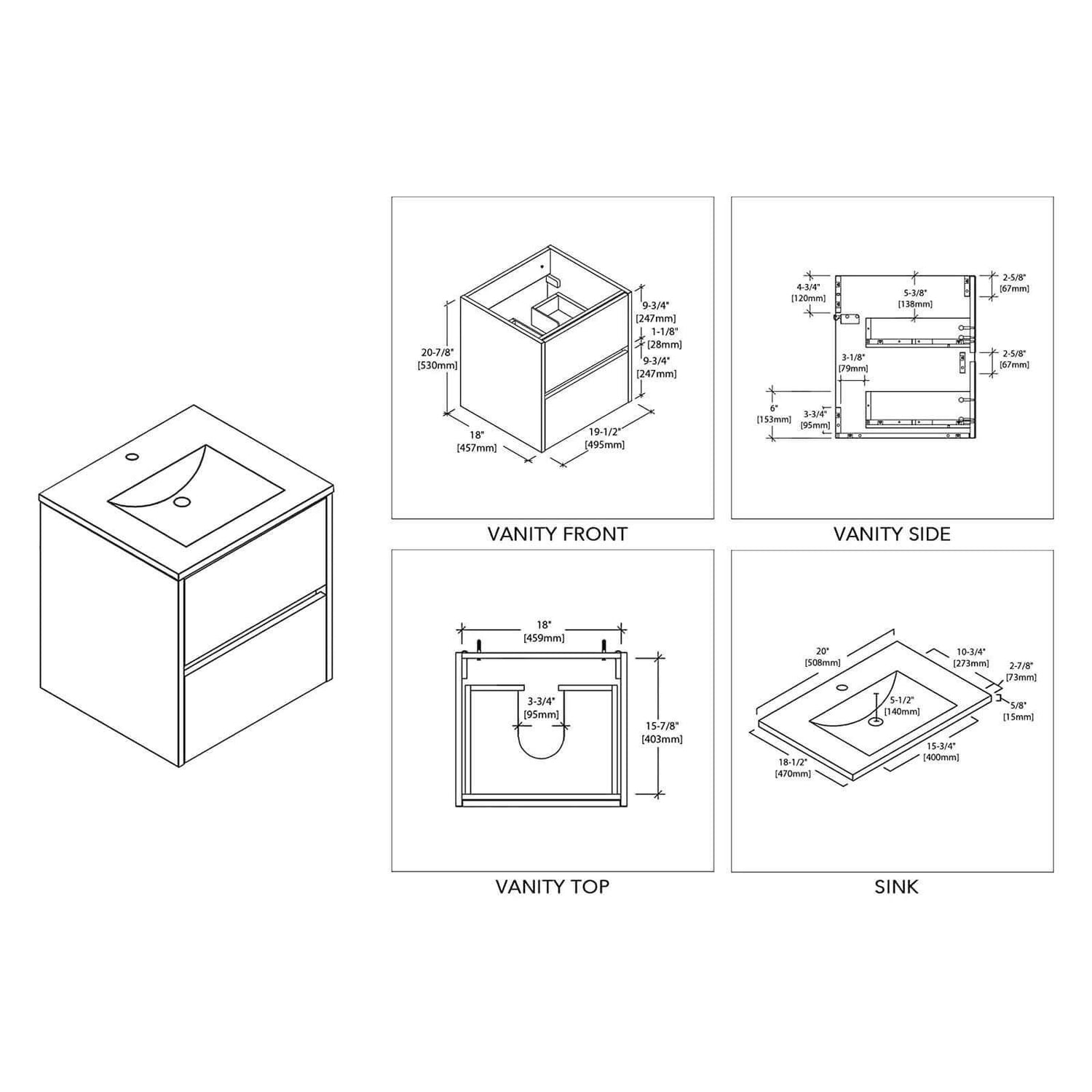 Blossom Valencia 20" Single Vanity, Mirror, Mirrored Medicine Cabinet