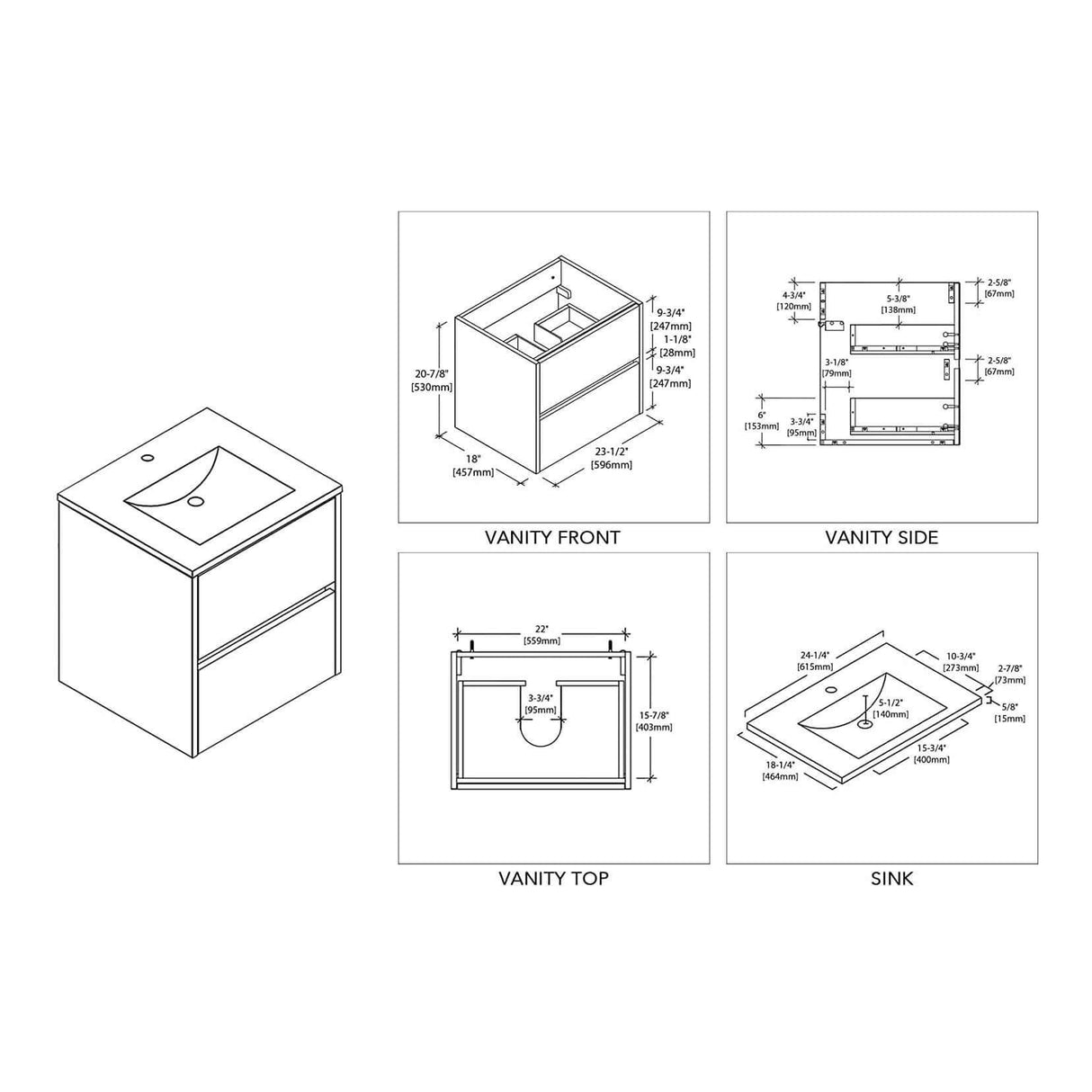 Blossom Valencia 24" Single Vanity, Mirror, Mirrored Medicine Cabinet