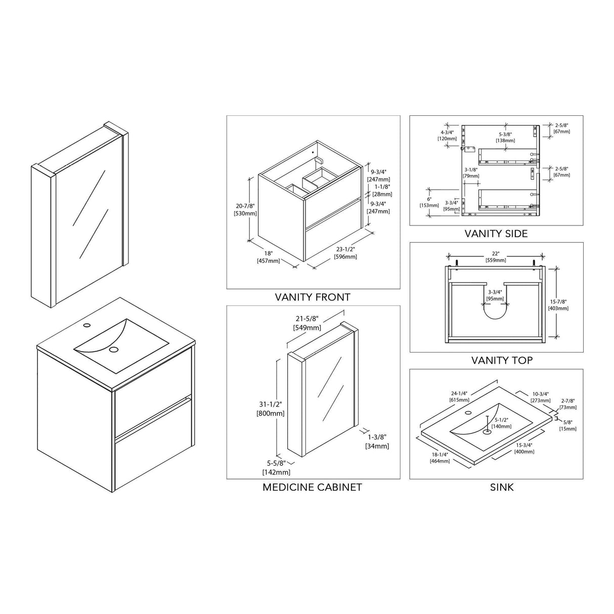 Blossom Valencia 36" Single Vanity, Mirror, Mirrored Medicine Cabinet