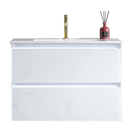 Jena 30" Vanity Base in Calacatta White / Light Grey with Ceramic / Acrylic Sink