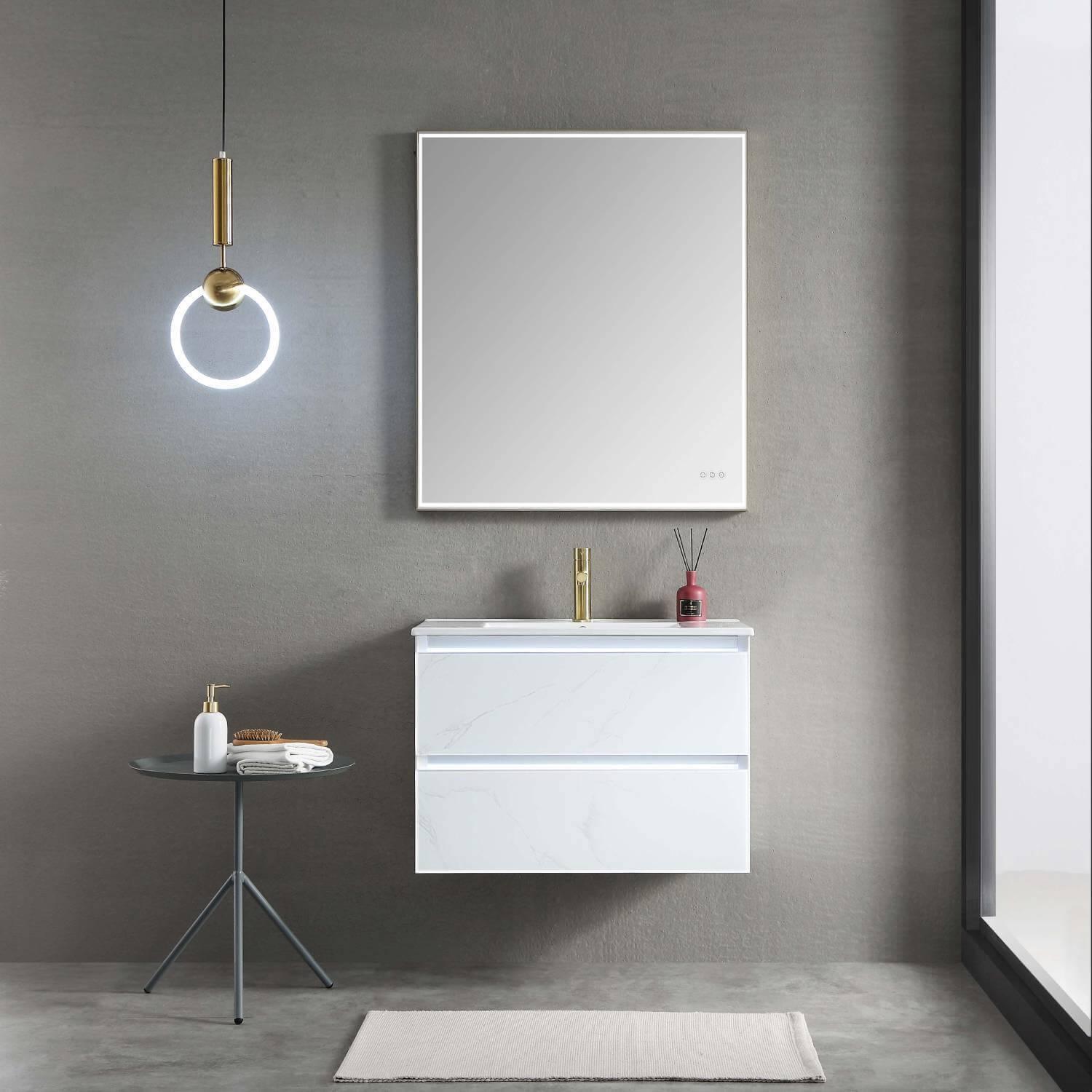 Jena 30" Vanity Base in Calacatta White / Light Grey with Ceramic / Acrylic Sink