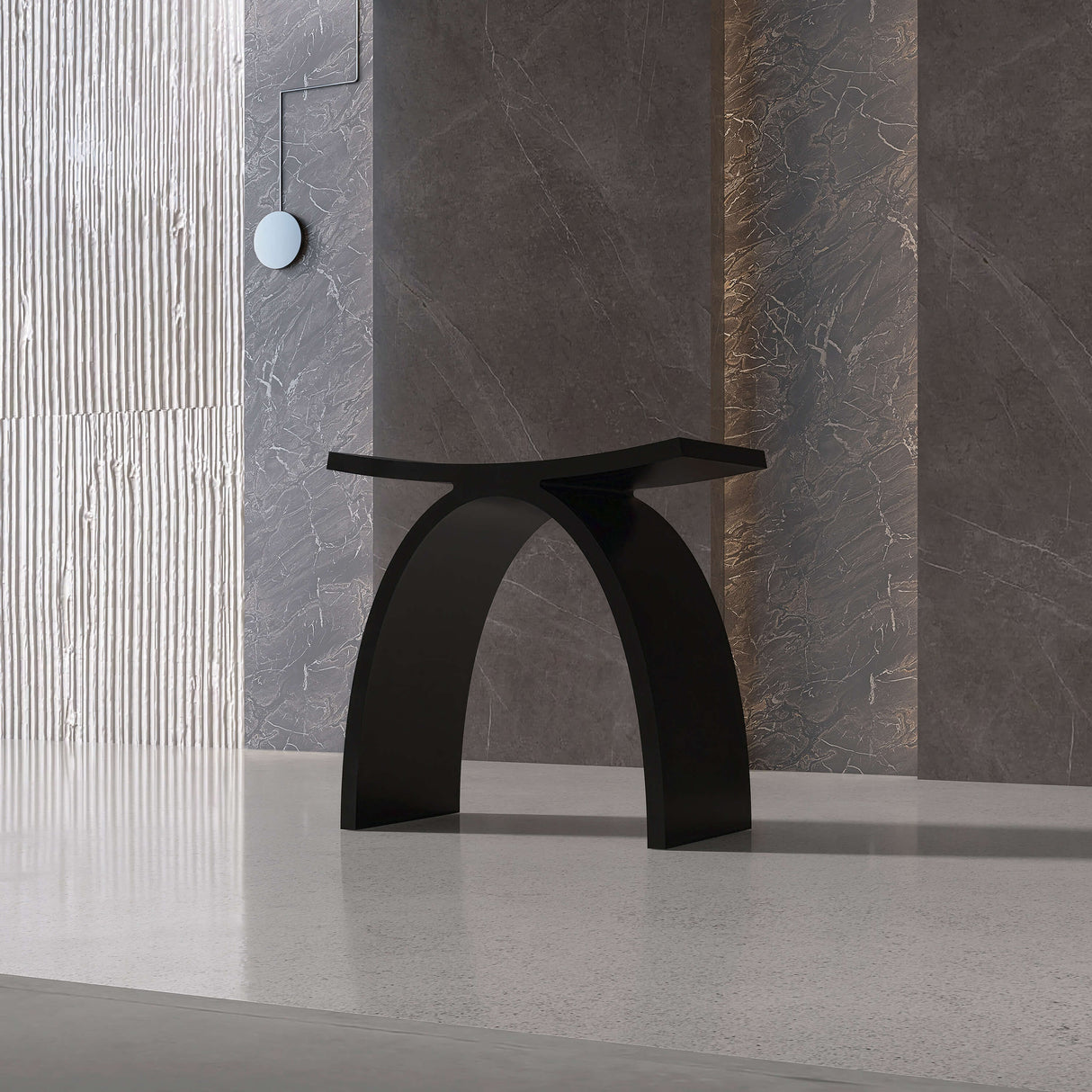 New England Home Goods Cook 17" Shower Stool in Black - Stone Resin Solid Surface