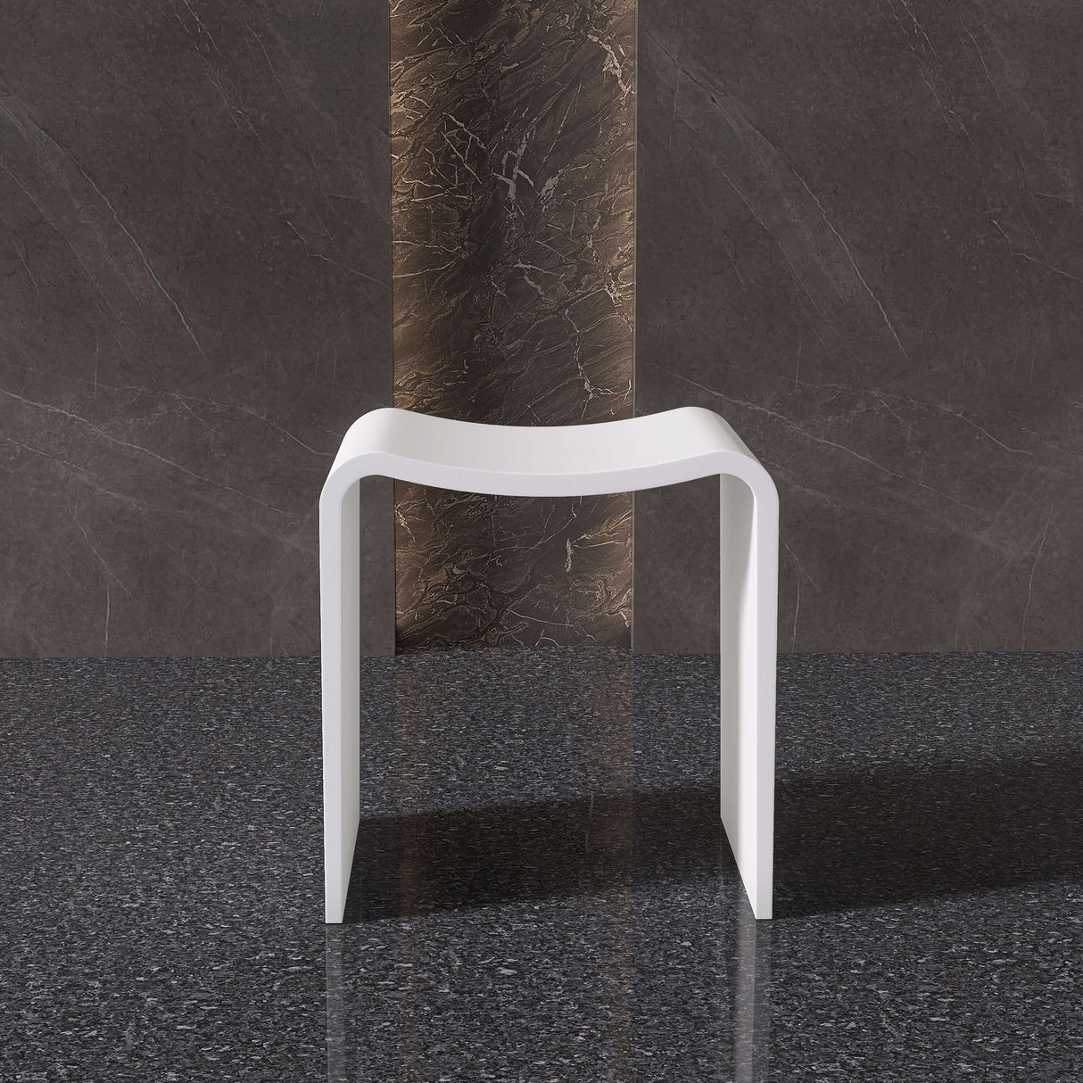 New England Home Goods Cable 16" Shower Stool in White - Stone Resin Solid Surface