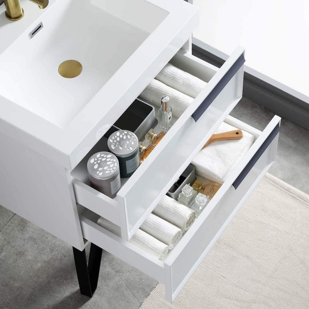 Blossom Sofia 24 Inch Vanity Base in White / Matte Gray. Available with Acrylic Sink