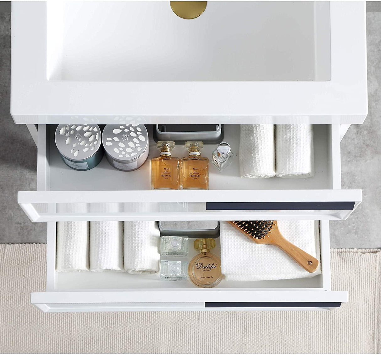 Blossom Sofia 24 Inch Vanity Base in White / Matte Gray. Available with Acrylic Sink