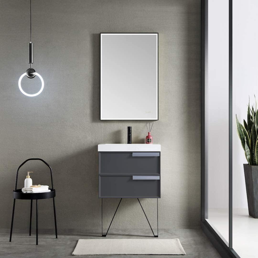 Blossom Sofia 24 Inch Vanity Base in White / Matte Gray. Available with Acrylic Sink