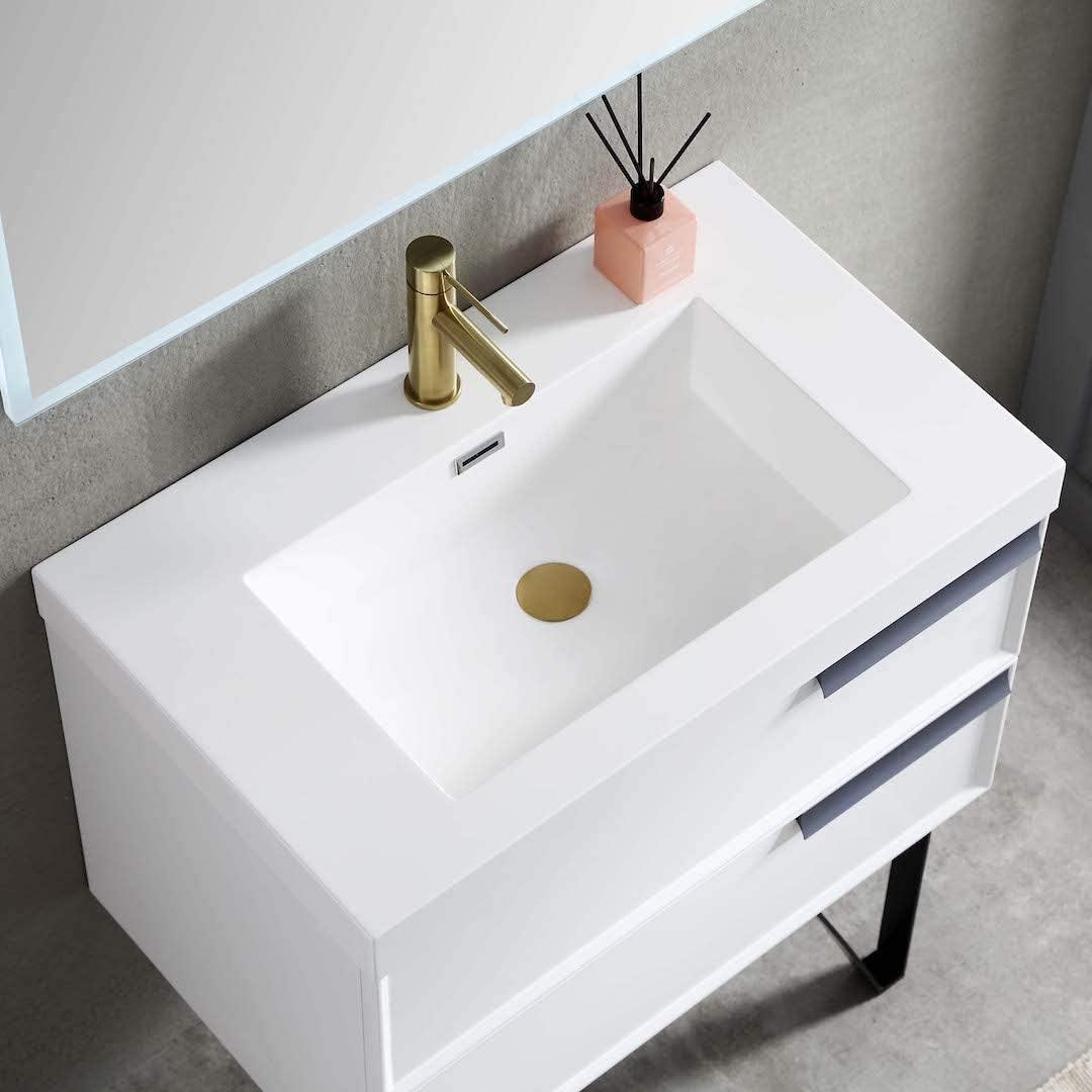 Blossom Sofia 30 Inch Vanity Base in White / Matte Gray. Available with Acrylic Sink