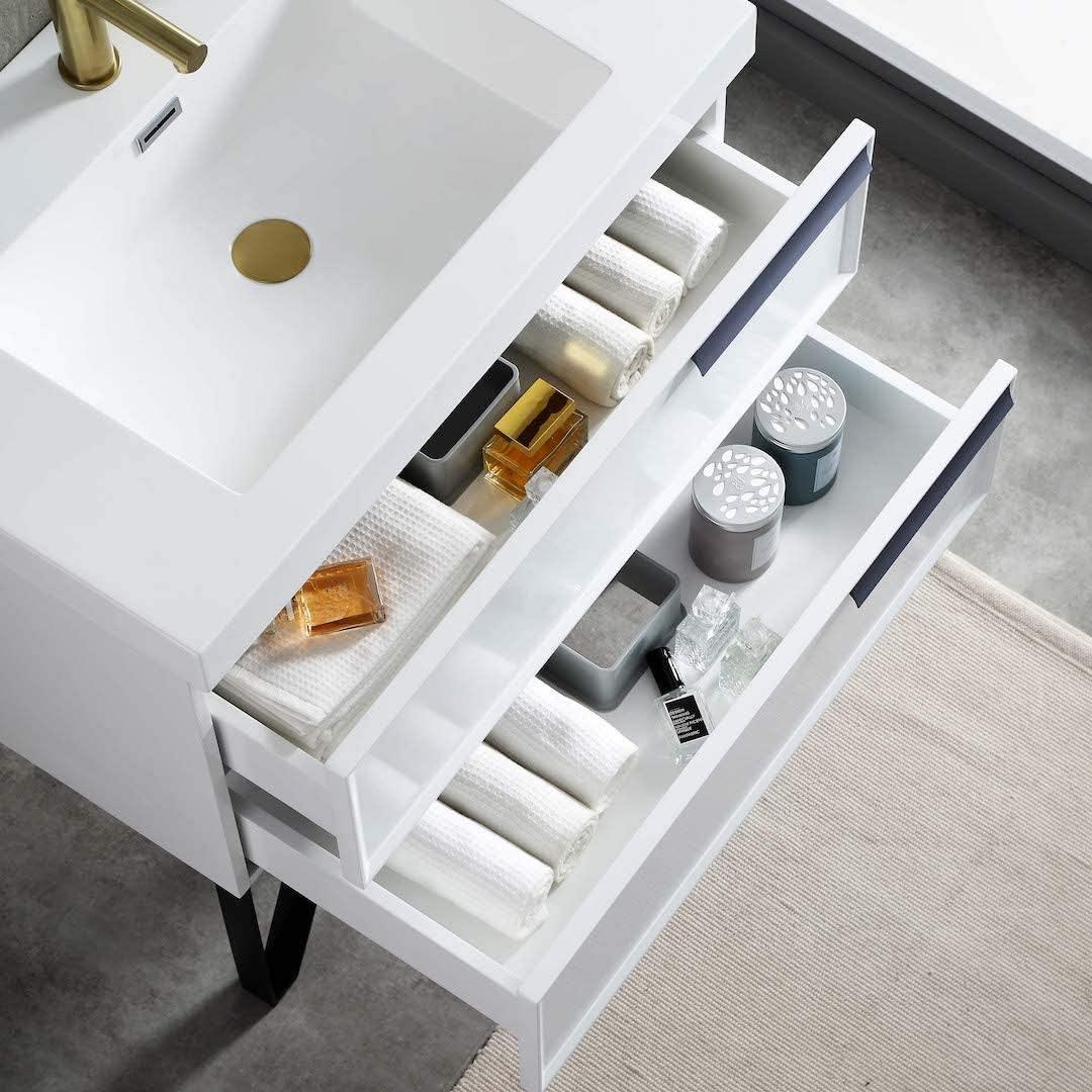 Blossom Sofia 30 Inch Vanity Base in White / Matte Gray. Available with Acrylic Sink