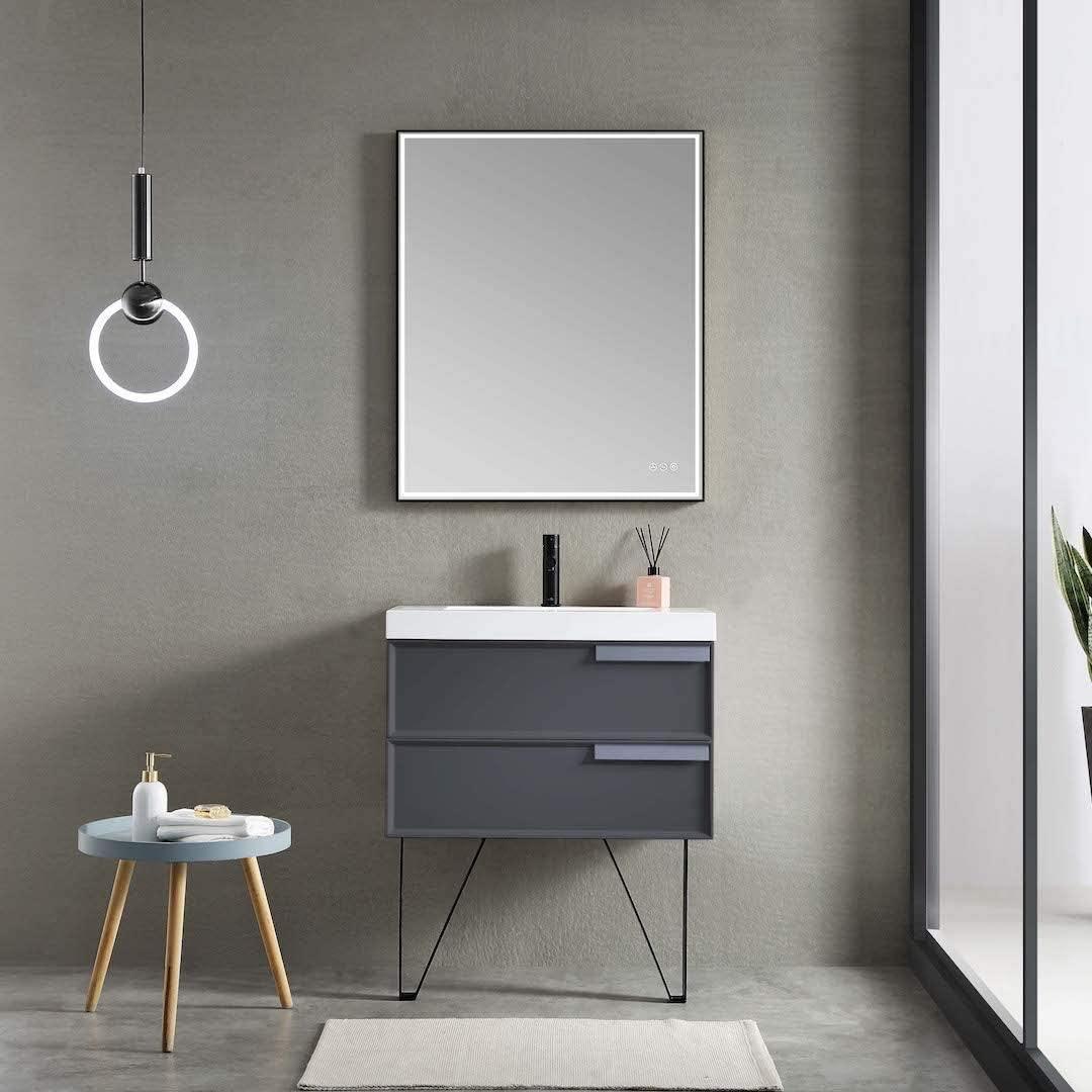 Blossom Sofia 30 Inch Vanity Base in White / Matte Gray. Available with Acrylic Sink