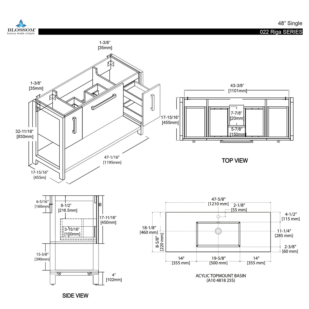 Blossom Riga 48” White Single / Double Sink Vanity