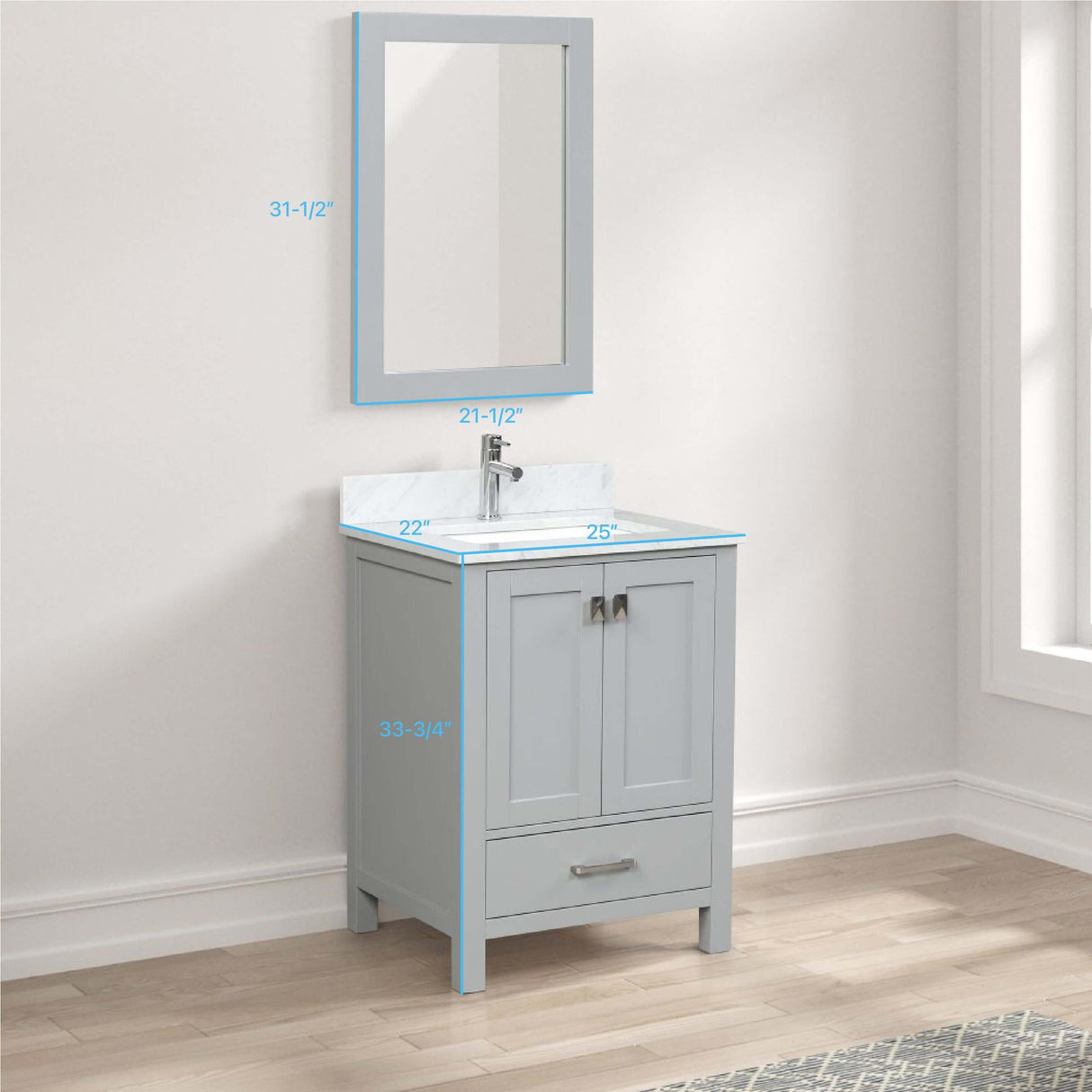 Blossom Geneva Freestanding Bathroom Vanity With Countertop, Undermount Sink & Mirror