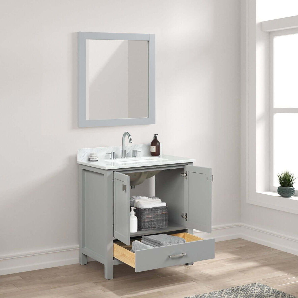 Blossom Geneva Freestanding Bathroom Vanity With Countertop, Undermount Sink & Mirror