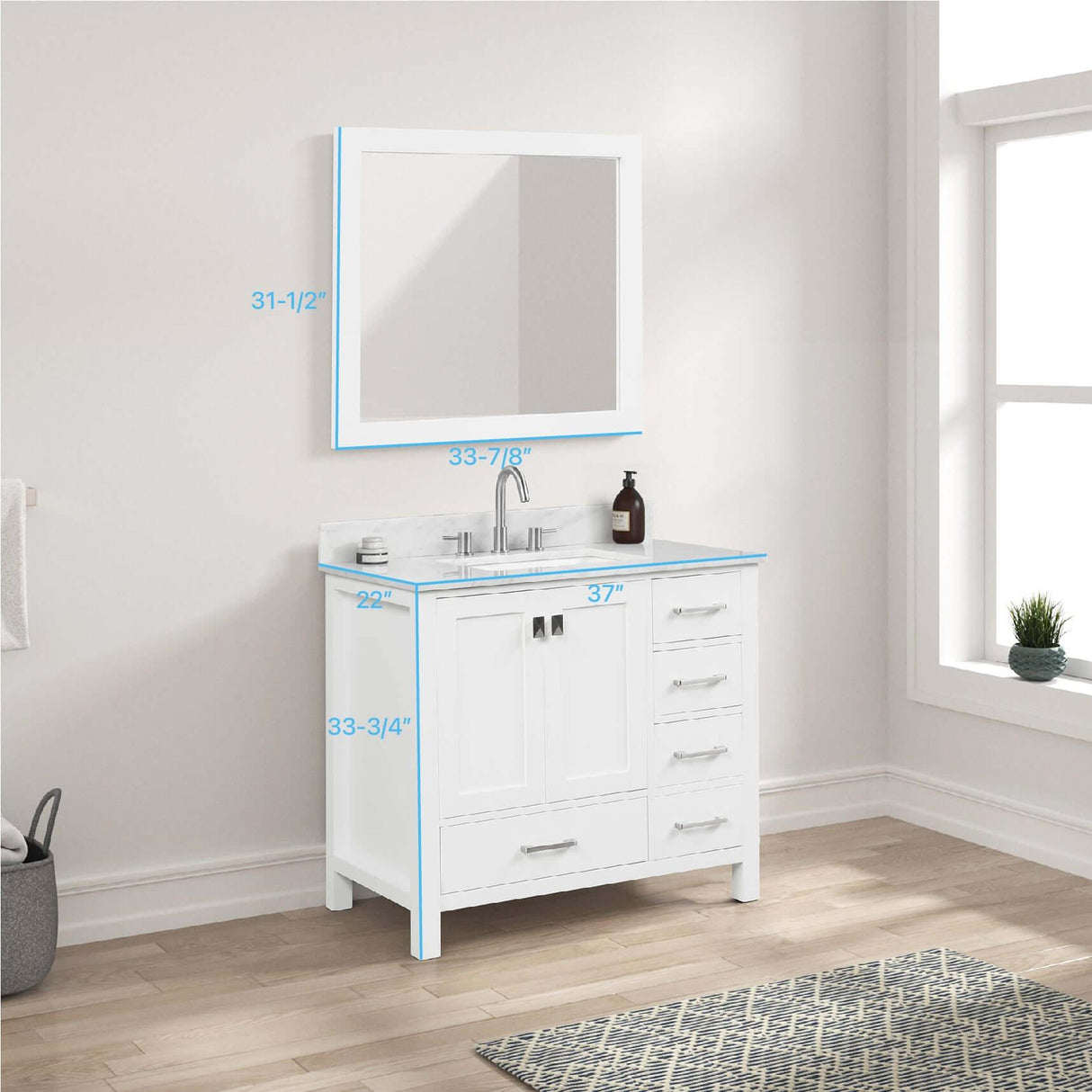 Blossom Geneva Freestanding Bathroom Vanity With Countertop, Undermount Sink & Mirror