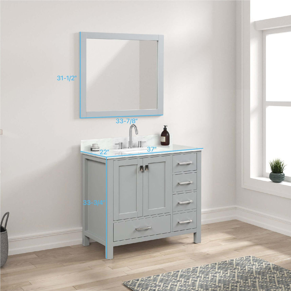 Blossom Geneva Freestanding Bathroom Vanity With Countertop, Undermount Sink & Mirror