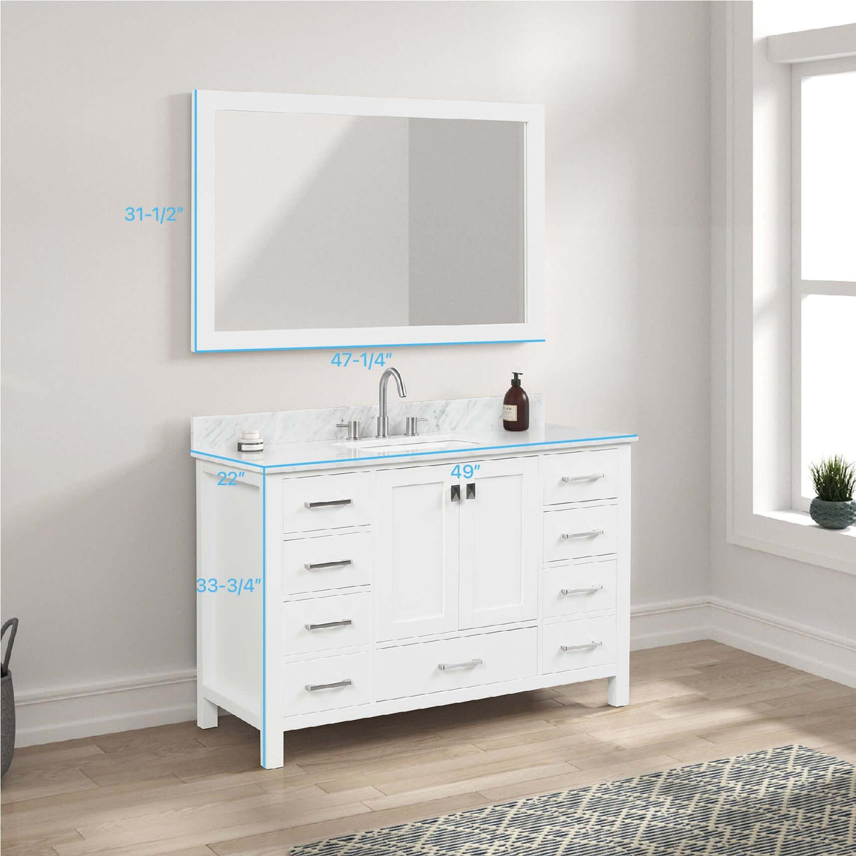 Blossom Geneva Freestanding Bathroom Vanity With Countertop, Undermount Sink & Mirror