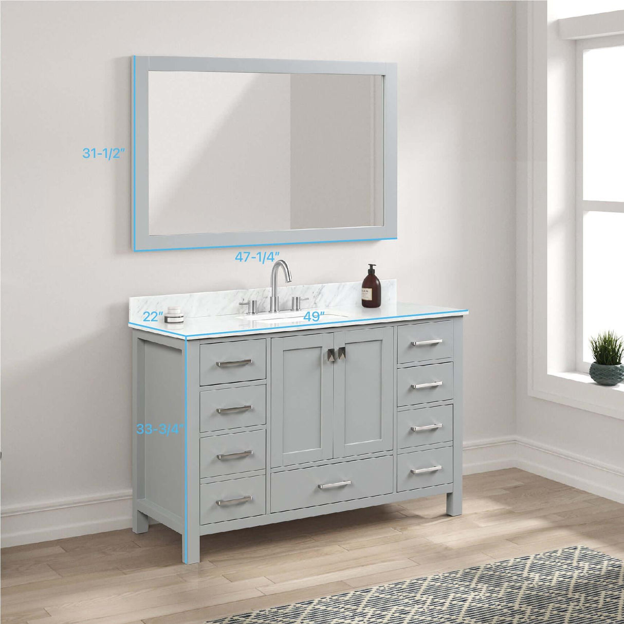 Blossom Geneva Freestanding Bathroom Vanity With Countertop, Undermount Sink & Mirror