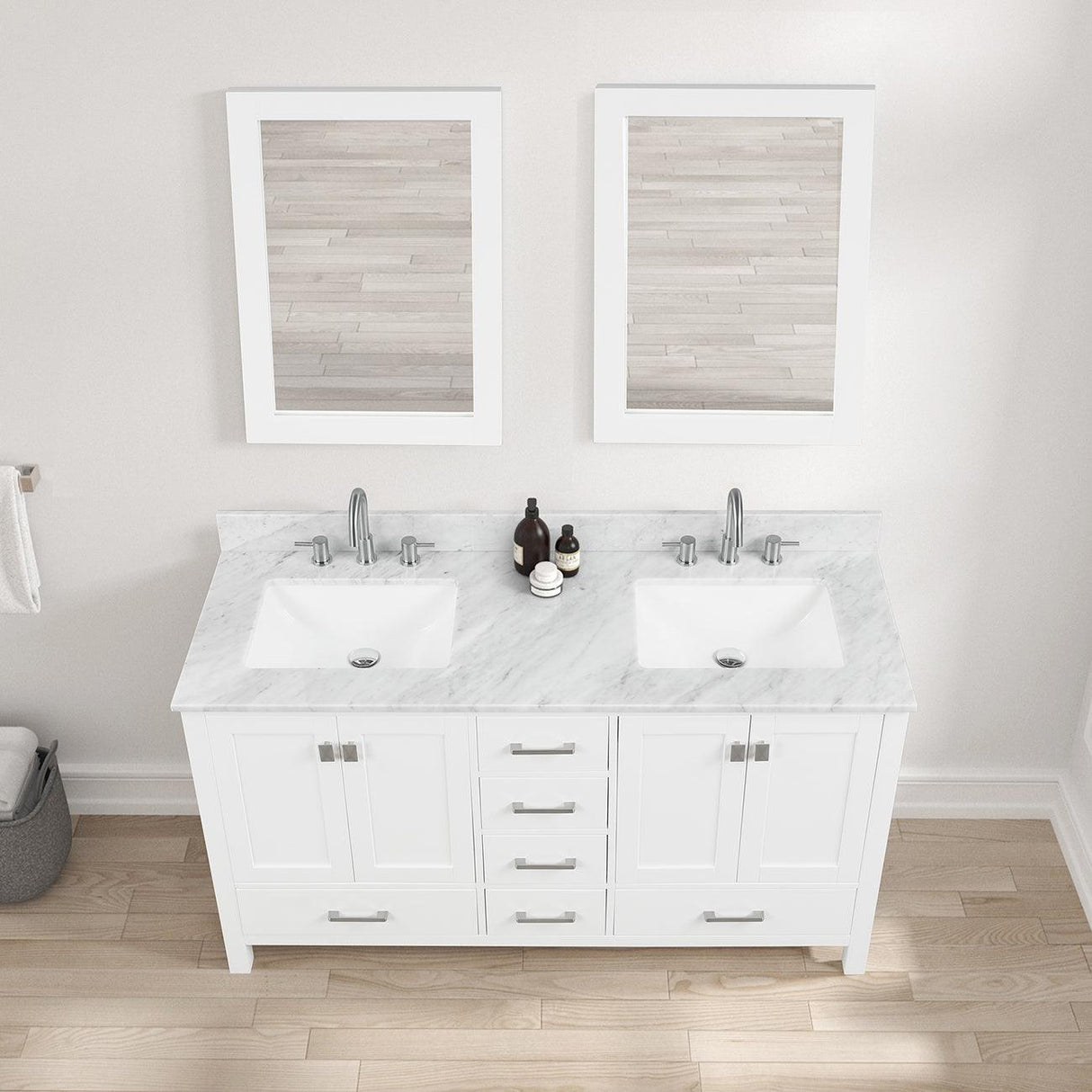 Blossom Geneva 60" Double Sink Freestanding Bathroom Vanity With Countertop, Undermount Sink, Mirrors
