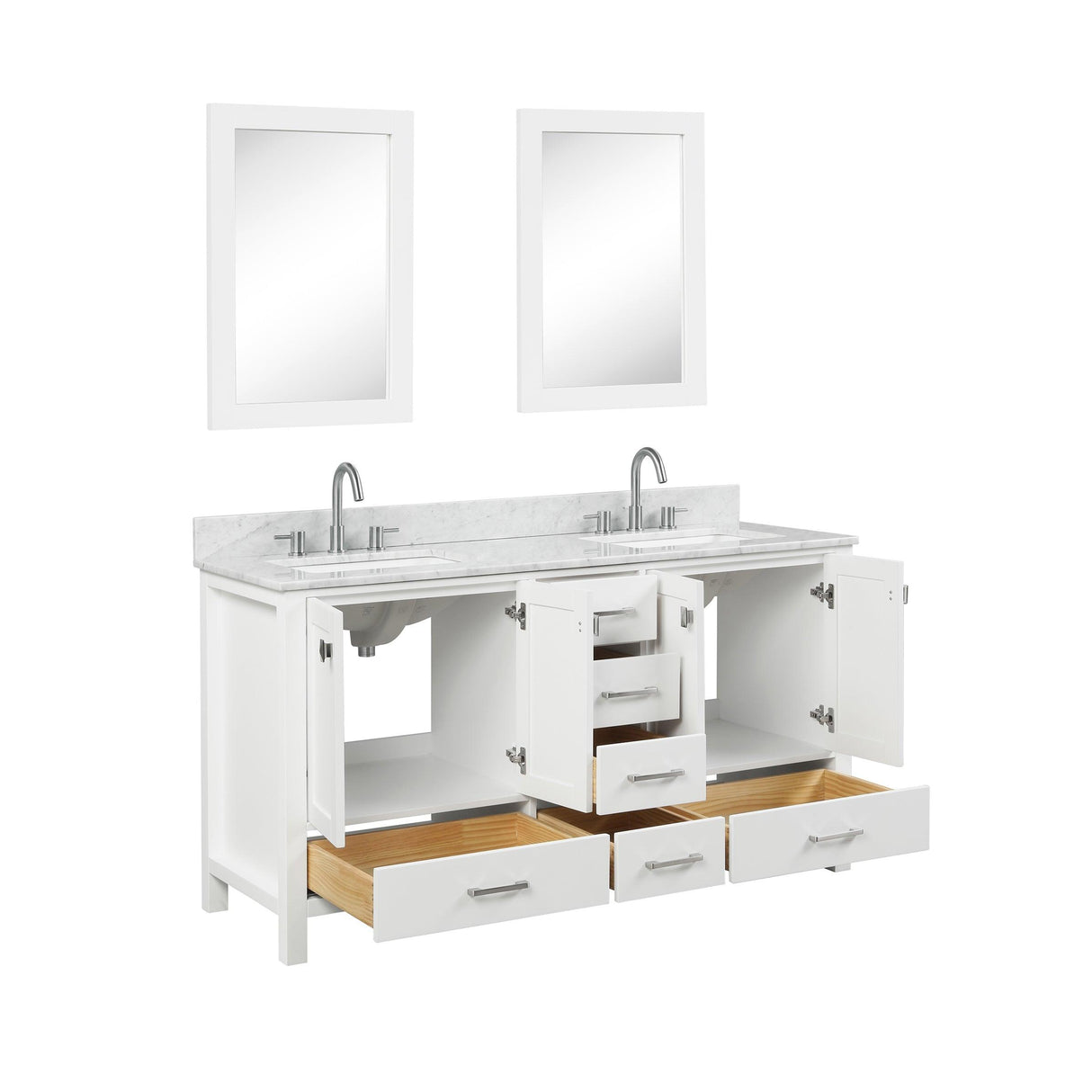 Blossom Geneva 60" Double Sink Freestanding Bathroom Vanity With Countertop, Undermount Sink, Mirrors