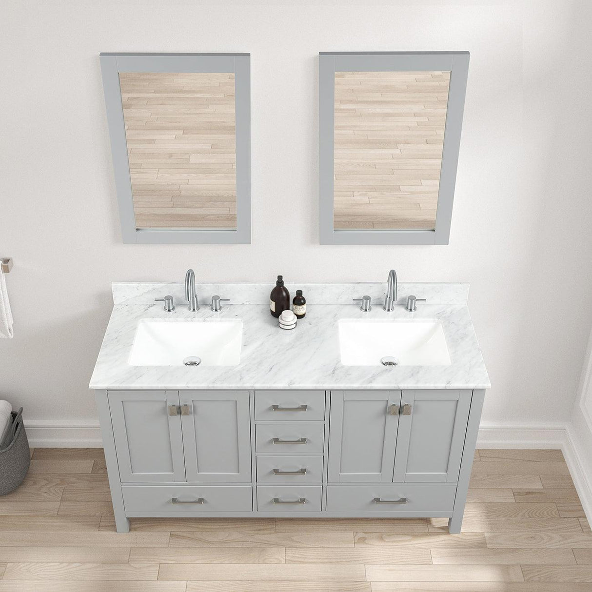Blossom Geneva 60" Double Sink Freestanding Bathroom Vanity With Countertop, Undermount Sink, Mirrors