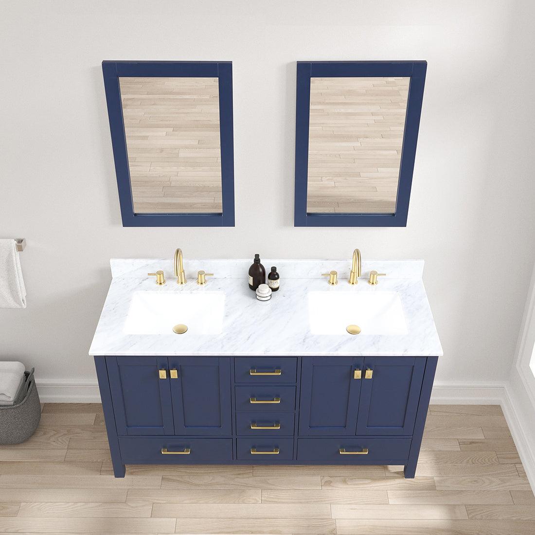 Blossom Geneva 60" Double Sink Freestanding Bathroom Vanity With Countertop, Undermount Sink, Mirrors