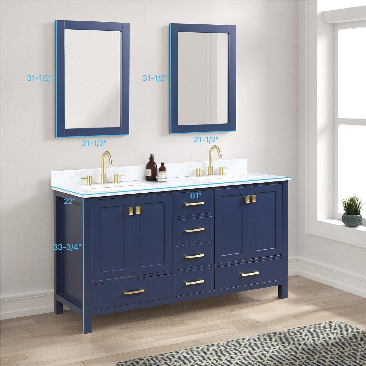 Blossom Geneva 60" Double Sink Freestanding Bathroom Vanity With Countertop, Undermount Sink, Mirrors