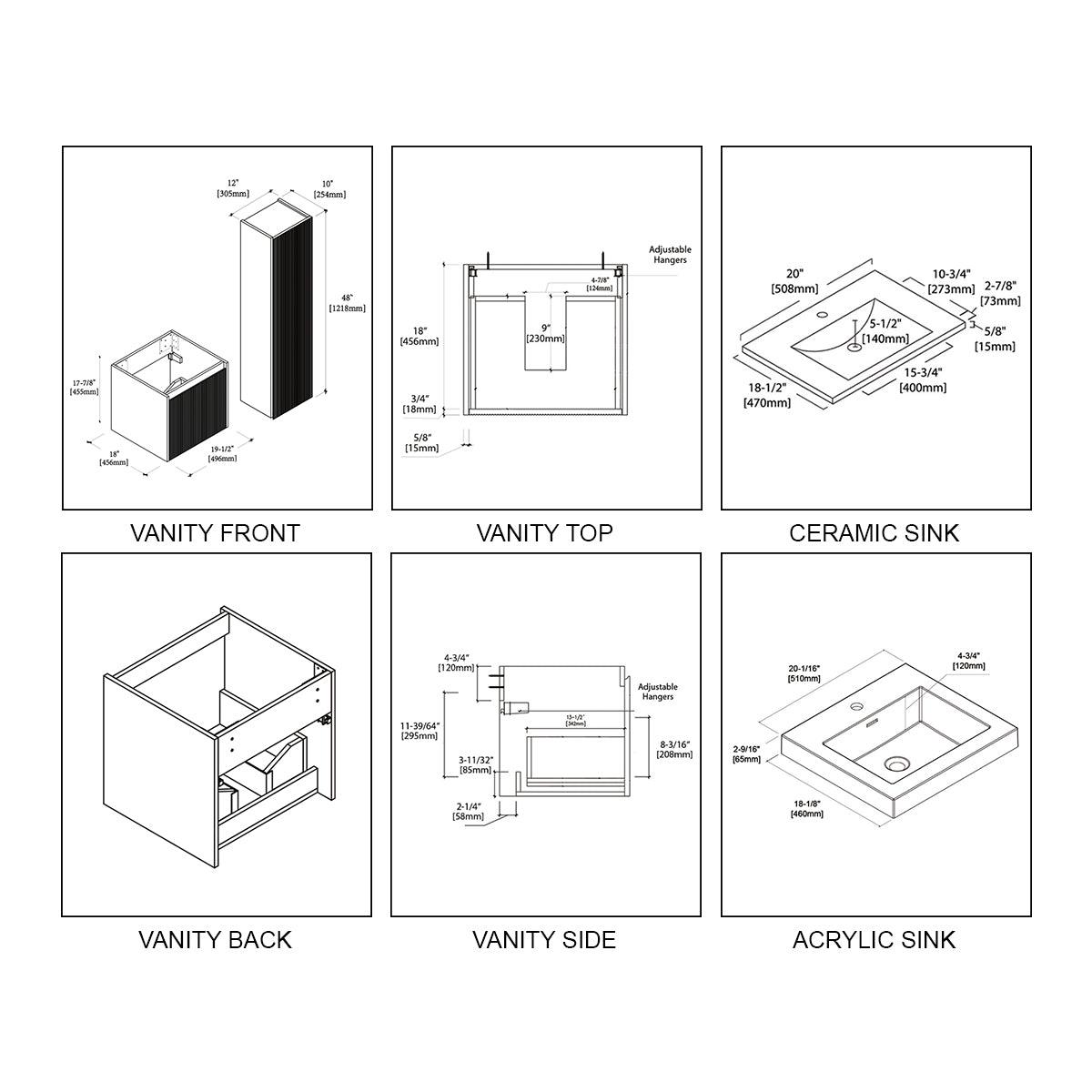 Sleek Minimalism: Blossom Positano Single Sink Floating Vanity 20" to 48"