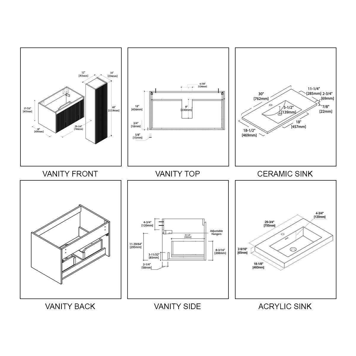Sleek Minimalism: Blossom Positano Single Sink Floating Vanity 20" to 48"