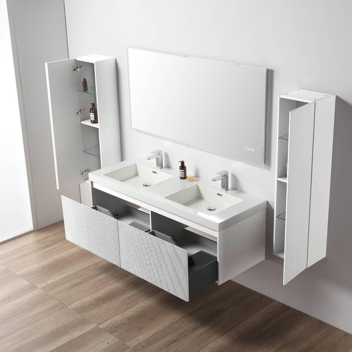 Blossom Positano 60" Deluxe Floating Double Sink Vanity with Optional Two Side Cabinets