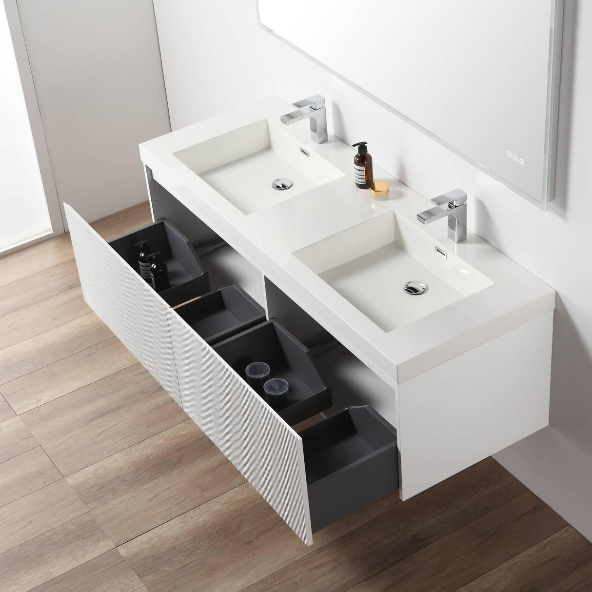 Blossom Positano 60" Deluxe Floating Double Sink Vanity with Optional Two Side Cabinets