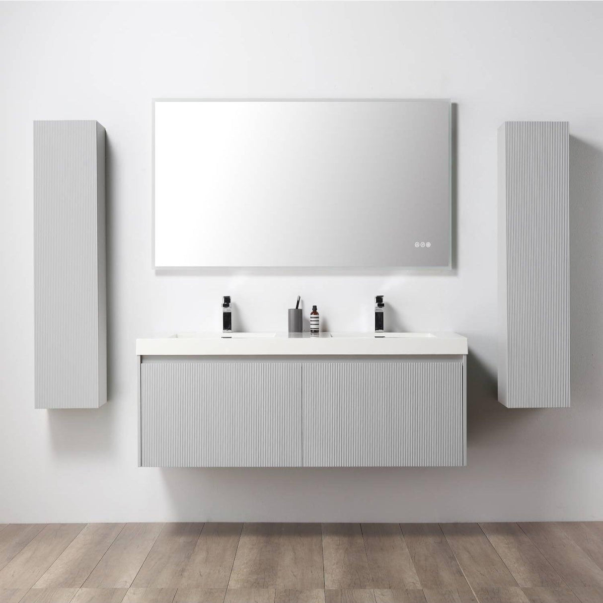 Blossom Positano 60" Floating Double Sink Bathroom Vanity with Top & 2 Side Cabinets Grey