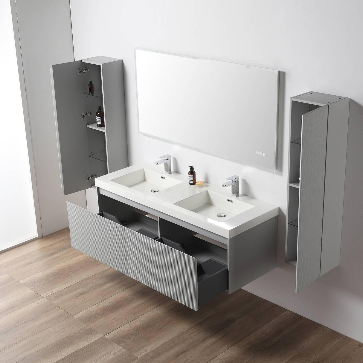 Blossom Positano 60" Deluxe Floating Double Sink Vanity with Optional Two Side Cabinets